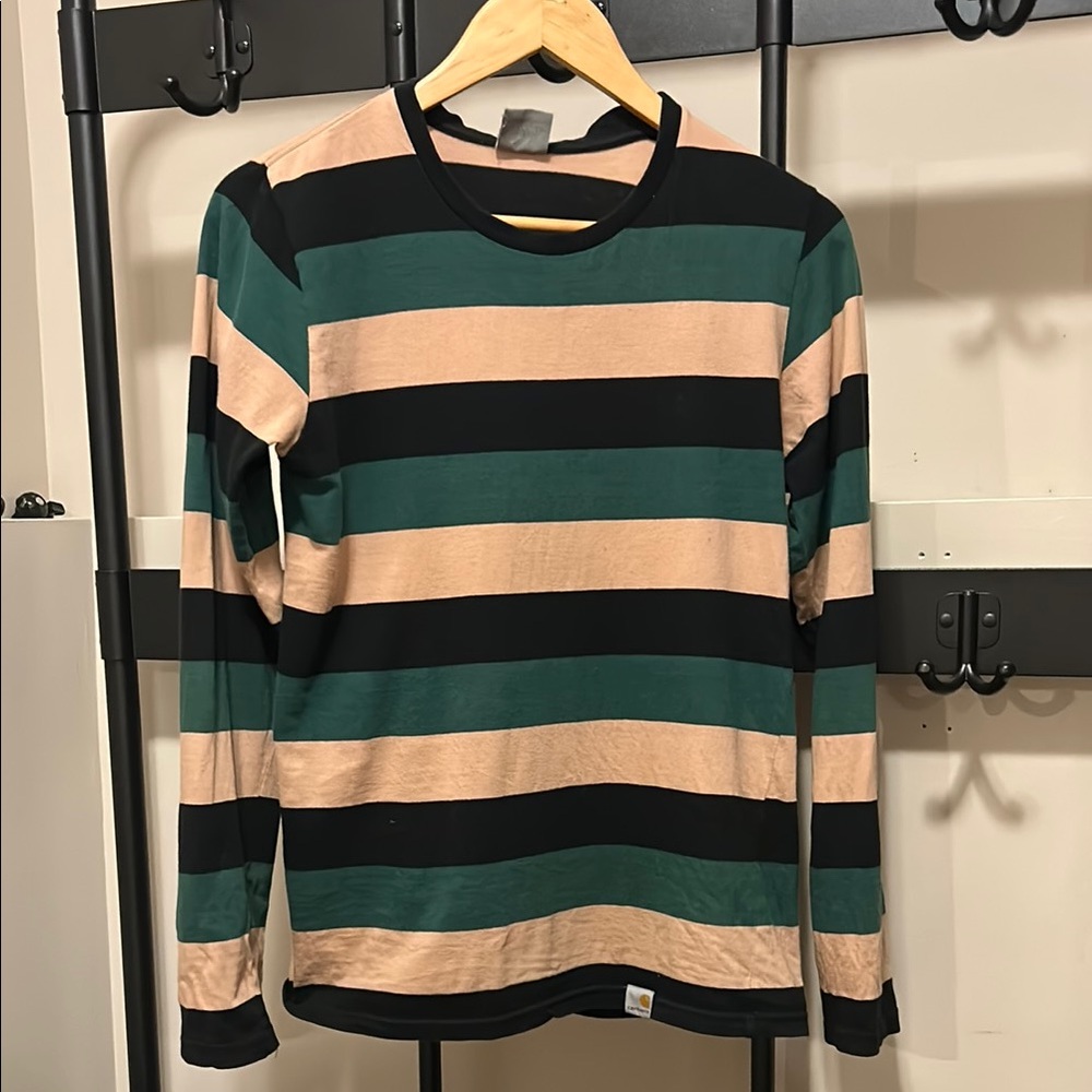 Carhartt Striped Long Sleeve Shirt in Black and Tan